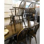 An oak refectory type kitchen table and six chairs.