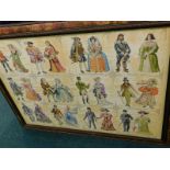 A framed tapestry, depicting various historical fashions.