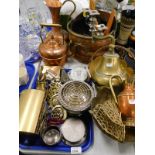 Brass ware, copper ware, plated wares, etc., to include a copper kettle, copper and brass coal