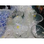 Glassware, to include decanters, scent bottle, bowls, vases, etc. (1 tray and loose)