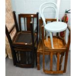 A collection of furniture, to include four dining chairs, and a blue painted bentwood chair.