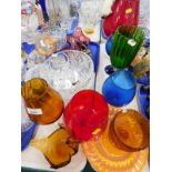Glassware, to include coloured glass vases, cranberry glass baskets, bowls, Swarovski style swans