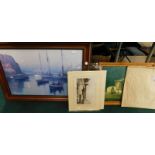 A quantity of pictures, prints, etc., to include still life, boating scenes, print of