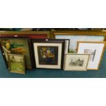 Various pictures, prints, etc., to include still life, town scenes, Venetian scene, etc. (a