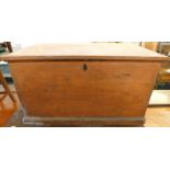 A Victorian pine blanket box with metal handles, 80cm wide.