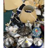 Miscellaneous items, to include stainless steel tea set, Tiffany style lamp, cutlery, etc.