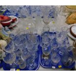 Glassware, to include vases, drinking glasses, decanter lacking stopper, jugs, etc. (2 trays and