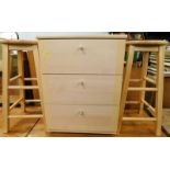 An Alstons modern three drawer bedside cabinet, and two stools.