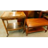 An oak trolley/games table, and a mahogany coffee table. (2)