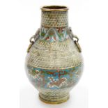 Withdrawn pre sale by vendor.A 19thC Chinese cloisonné on bronze vase, decorated with a central band