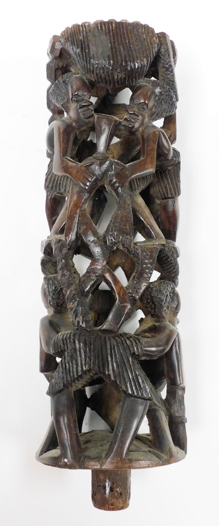 A 20thC African tribal carved pillar, of four sections formed as many figures with elaborate hair - Image 7 of 11
