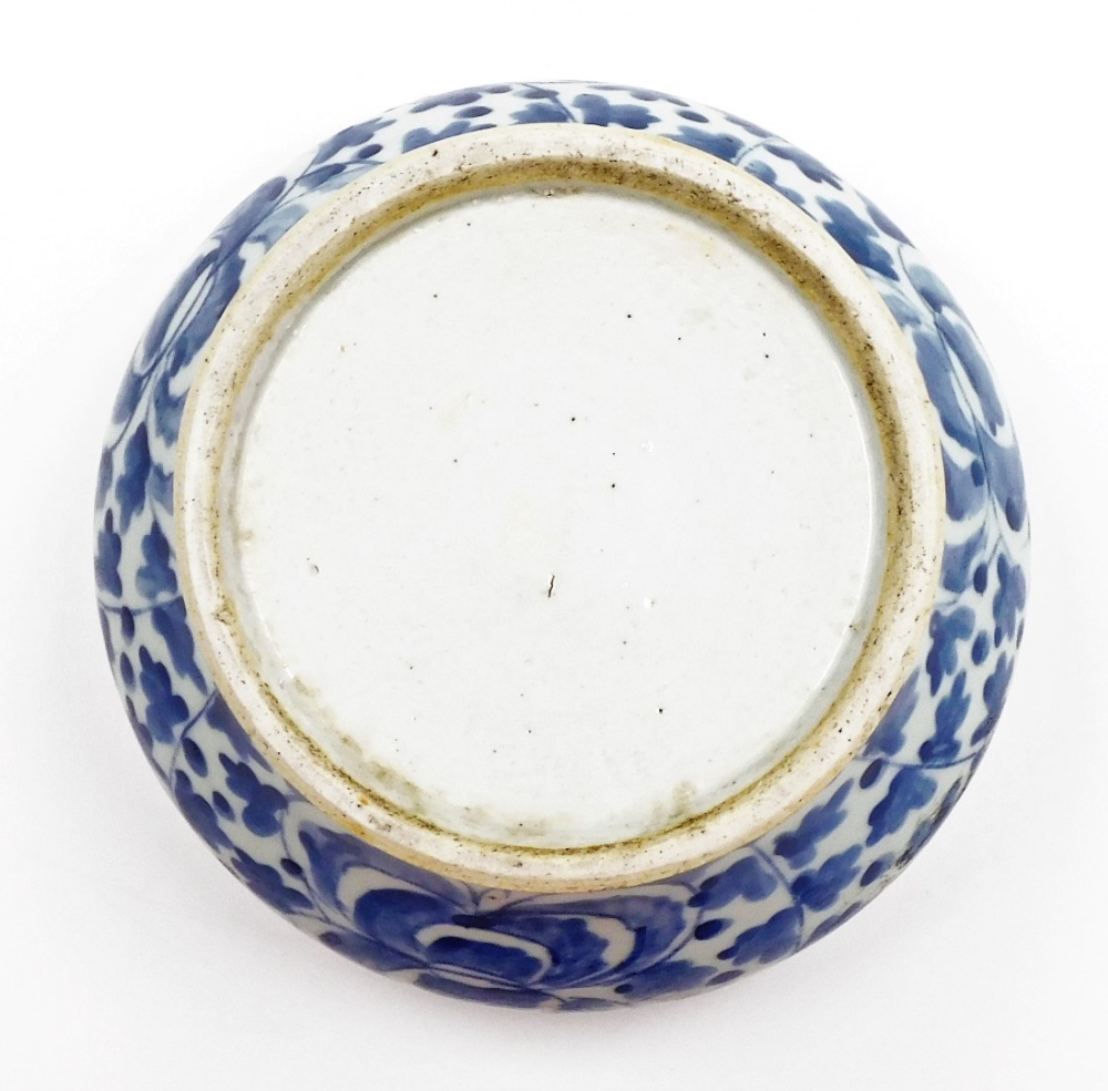 A late 19thC Chinese blue and white jardiniere, of waisted form painted with flowers and leaves, - Image 6 of 6