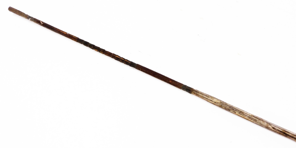 An African tribal spear, with plain handle, turned top and pierced wooden top end, 190cm high, - Image 5 of 6