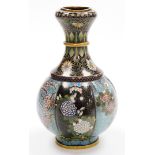 A Chinese cloisonné bulbous vase with onion neck, decorated with flowers, predominately in pink,