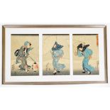 A Japanese woodblock triptych, "Abundant snow at the end of the year" by Utagawa Kunisada (also