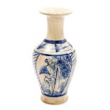 A Chinese pottery bluster vase with everted neck, decorated in underglaze blue with panels of sages,
