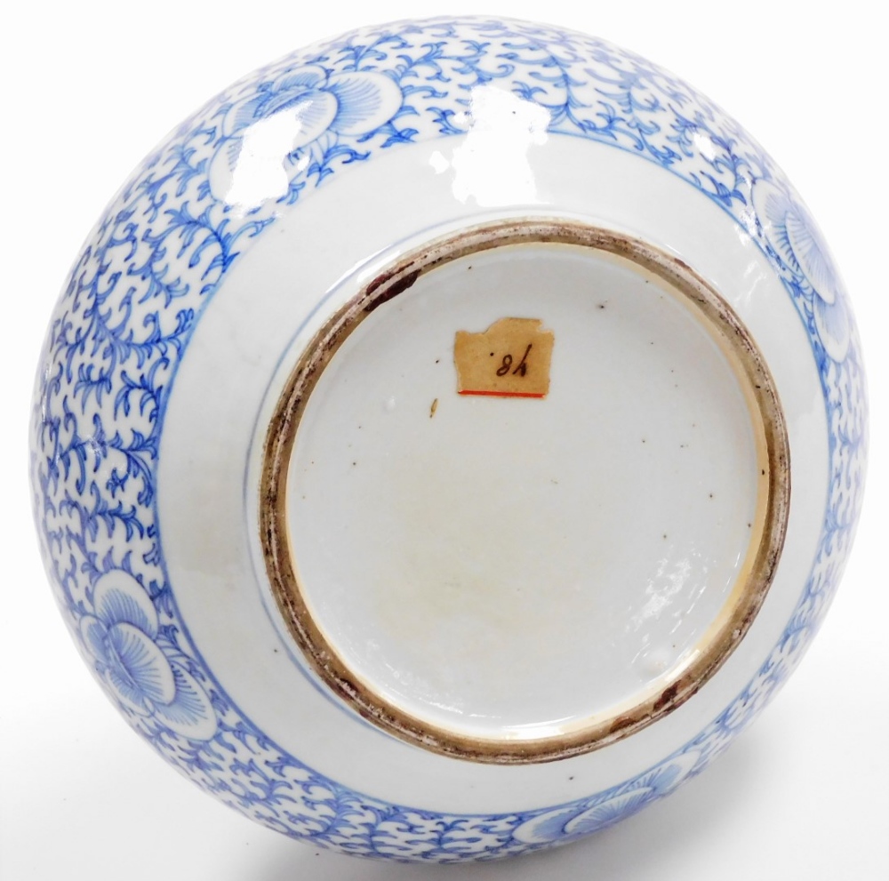 A Chinese porcelain blue and white bottle vase, with slender neck decorated with an all over - Image 6 of 6