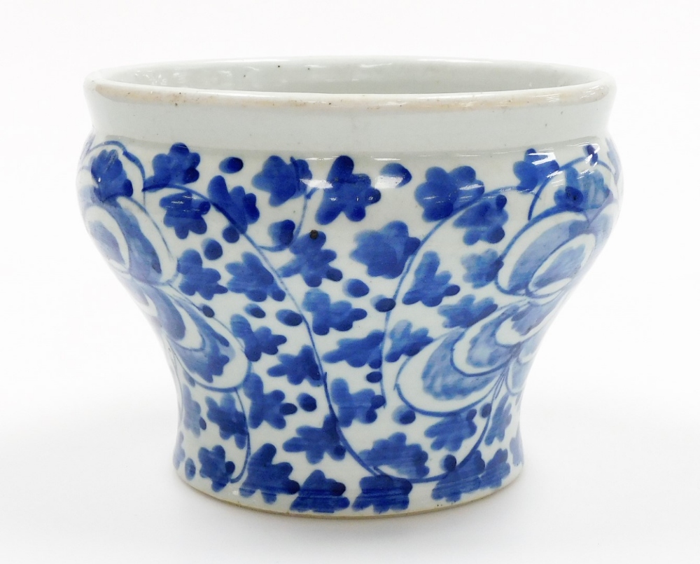 A late 19thC Chinese blue and white jardiniere, of waisted form painted with flowers and leaves, - Image 4 of 6