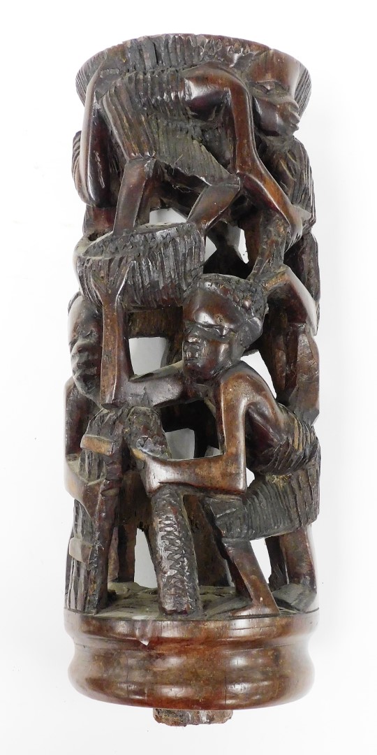 A 20thC African tribal carved pillar, of four sections formed as many figures with elaborate hair - Image 8 of 11