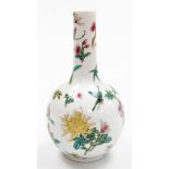 A Chinese porcelain bottle vase, decorated in coloured enamels with flowers and butterflies, four