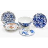 Various Chinese porcelain and effects, blue and white porcelain bowl, of circular form, decorated
