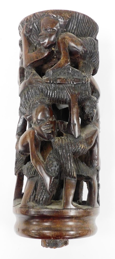 A 20thC African tribal carved pillar, of four sections formed as many figures with elaborate hair - Image 9 of 11