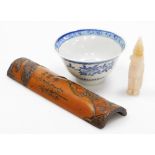 A Chinese blue and white porcelain tea bowl, of circular tapering form, decorated with flowers