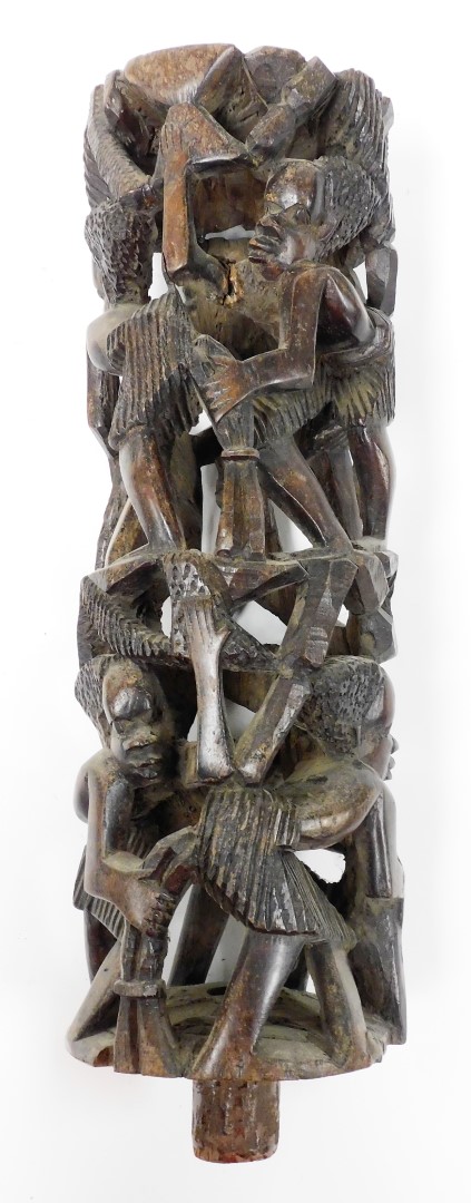 A 20thC African tribal carved pillar, of four sections formed as many figures with elaborate hair - Image 6 of 11