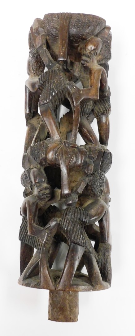 A 20thC African tribal carved pillar, of four sections formed as many figures with elaborate hair - Image 5 of 11