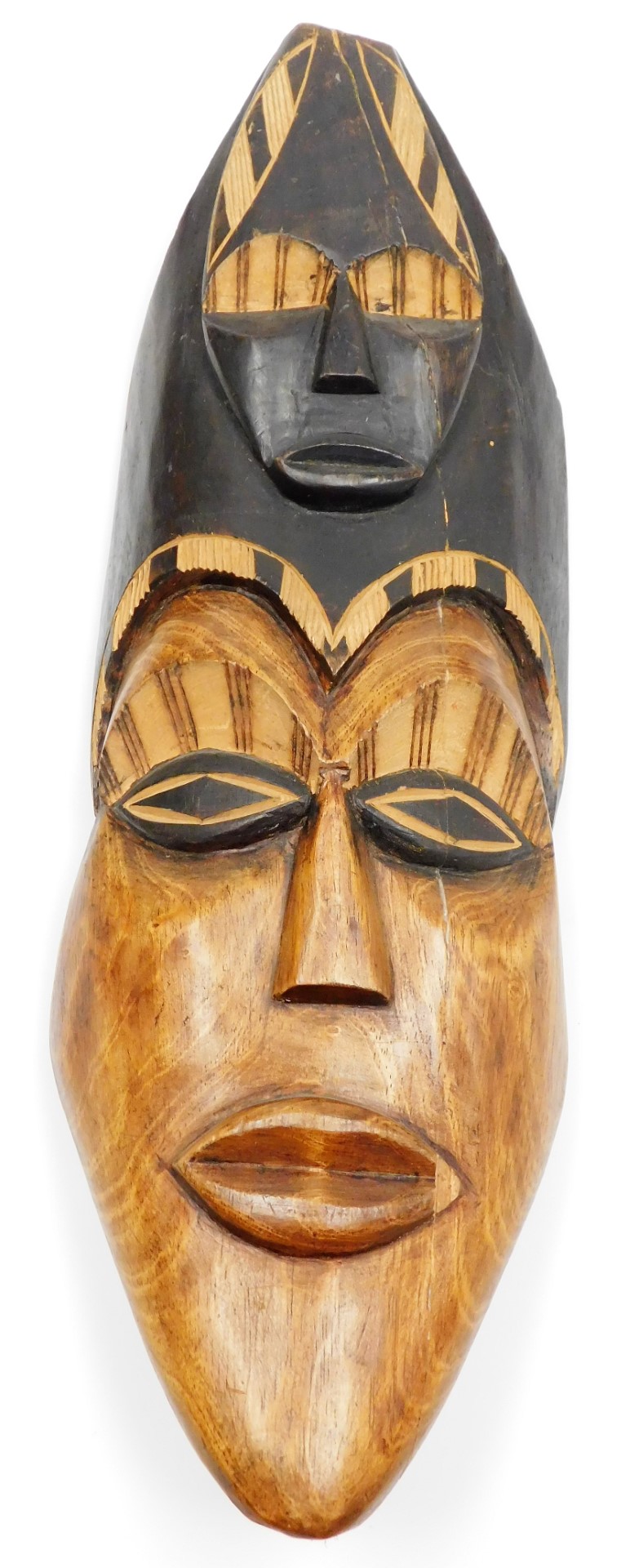 Tribal Art. A painted and carved timber wall mask, and two painted and timber shields, the wall mask - Image 2 of 9