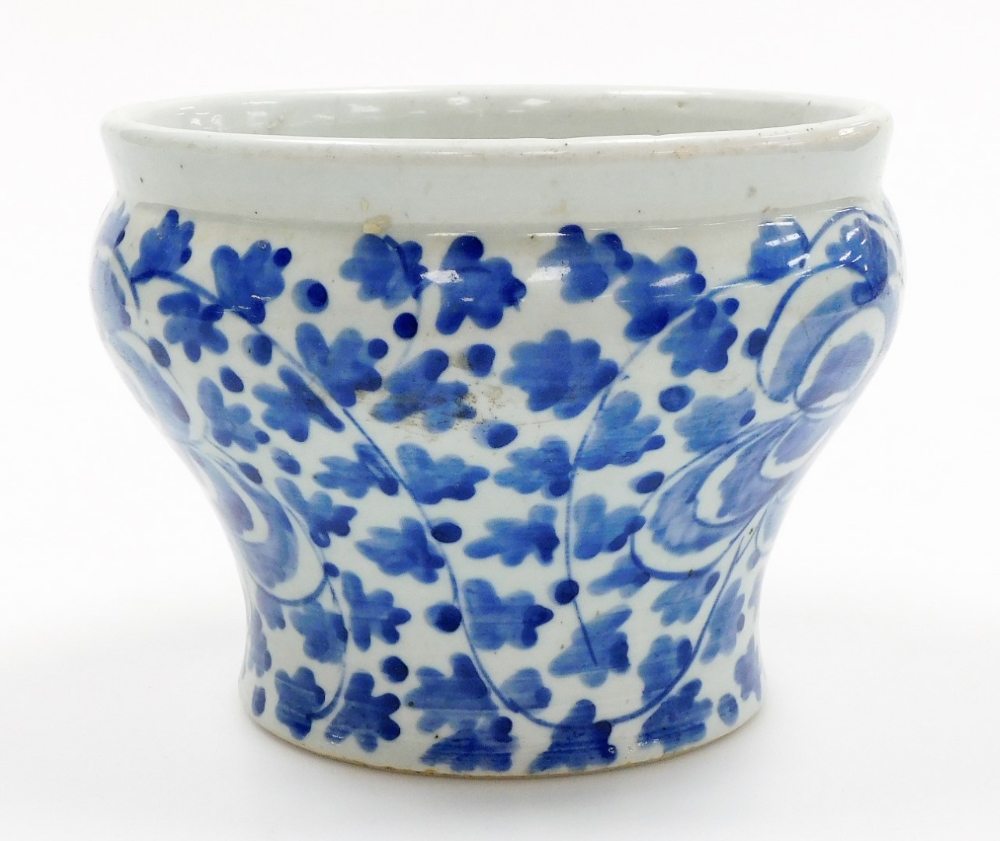 A late 19thC Chinese blue and white jardiniere, of waisted form painted with flowers and leaves, - Image 2 of 6