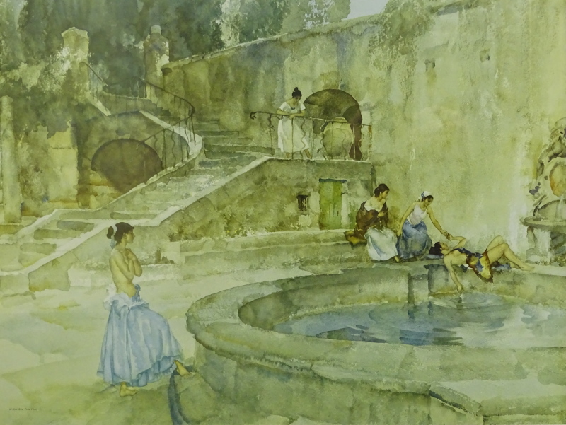 William Russell Flint (1880-1969). Chateau Garden, Languedoc, artist signed coloured print, 43.5cm x