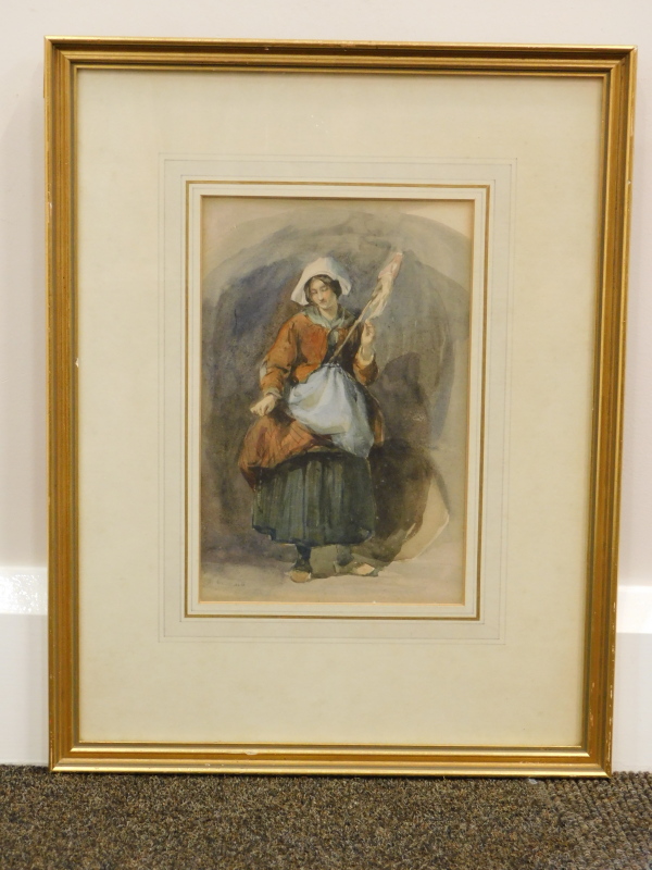 Frederick Goodall (1822-1904). A figure of a lady standing, watercolour, signed, label to the - Image 2 of 4