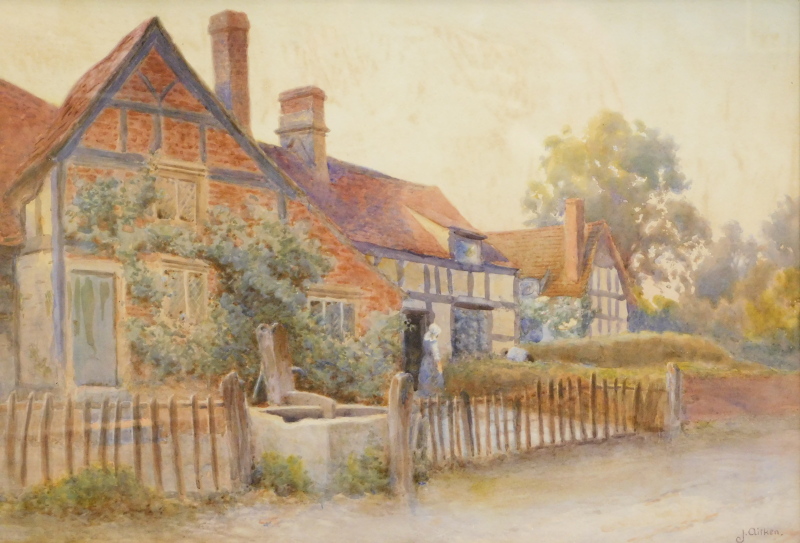 James Aitken (act.1880-1935). Cottages at Cropthorne-on-Avon, Worcestershire, watercolour, signed