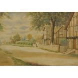 C. Gering (20thC English School). Path before Tudor buildings and trees, watercolour, signed, 25cm x