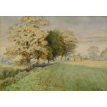 John Henry Hill (1839-1922). Trees before a farmhouse, watercolour, signed, 25cm x 34cm and a