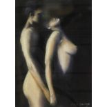 Elisé Savage. Lovers, pastel, signed, 23.5cm x 16.5cm, and another. (2) Artist label verso.