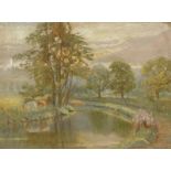 John Henry Hill (1839-1922). Stream before cattle and trees, pastel, signed, 28cm x 38cm and tree