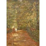 John Henry Hill (1839-1922). A Woodland Road, oil on canvas, signed, labelled to the back, 38cm x