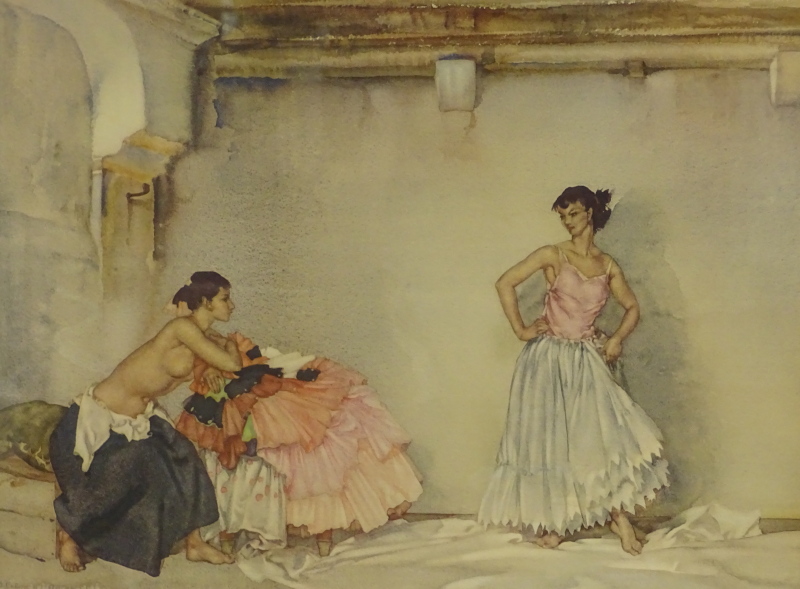William Russell Flint (1880-1969). Casilda's white petticoat, artist signed coloured print, 48cm x