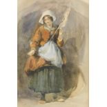 Frederick Goodall (1822-1904). A figure of a lady standing, watercolour, signed, label to the