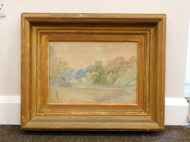 19thC English School. Stream before castle, watercolour, unsigned, 24cm x 34cm. - Image 2 of 3