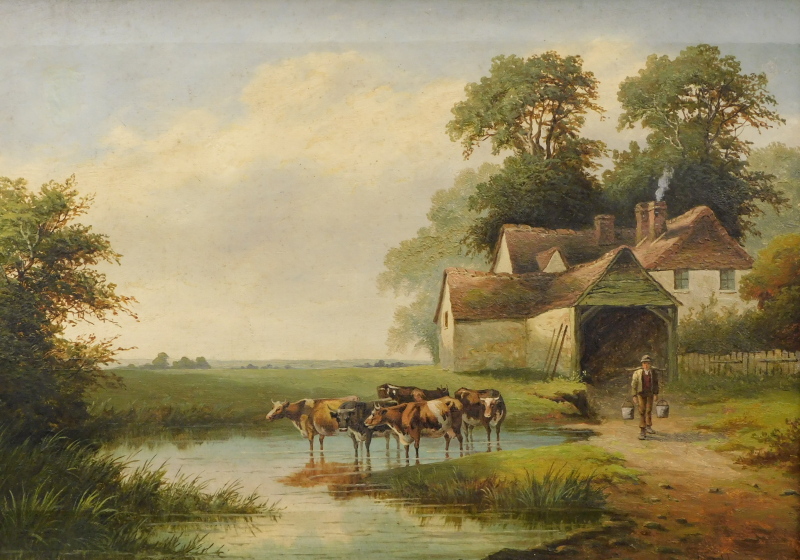 William P. Cartwright (1855-1915). Farm buildings on The Thames, Richmond, Surrey, oil on canvas,