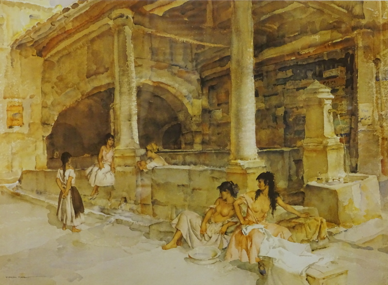 William Russell Flint (1880-1969). Gossip St Jeannet, artist signed coloured print, print 550/850,