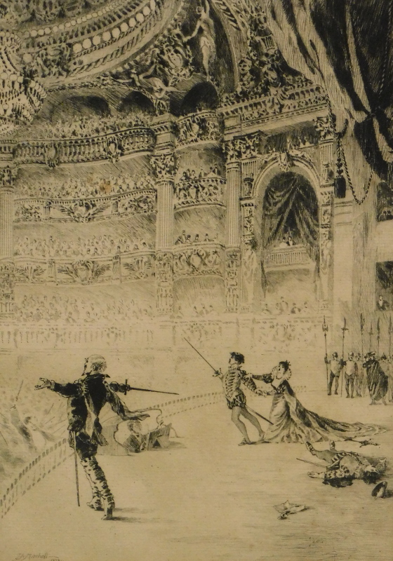 J.A. Mitchell. La fin del' Acte (A 'Opera), ink drawing, signed, dated 1878 and titled verso, 25cm x