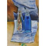 Gill Kerr. Blue Bottle still life, oil on canvas laid on board, initialled, dated (19)63, titled