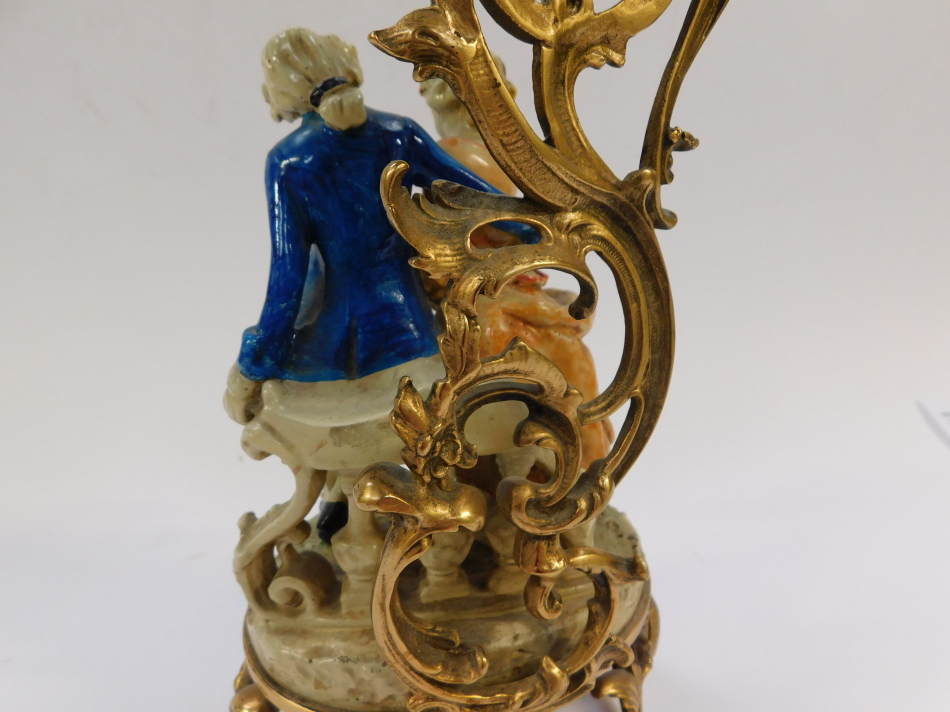 A French 20thC figural mantel clock, enamel circular dial bearing Roman and Arabic numerals, - Image 9 of 10