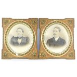 A pair of Belgian late 19thC photographic portraits, a study of a gentleman and lady, in gilt