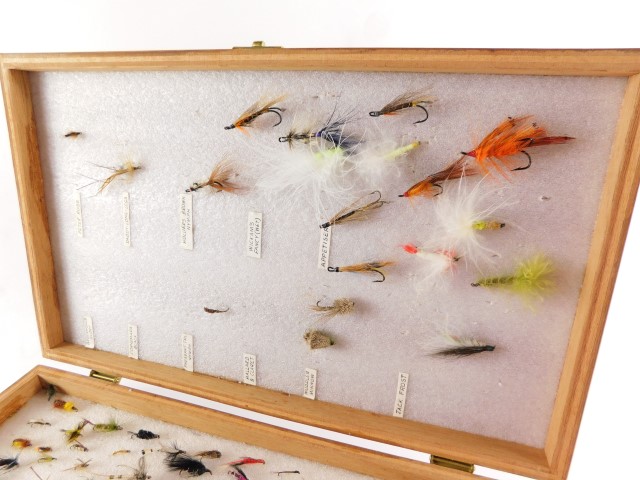 A large double plywood fly box, and a selection of various flies. - Image 5 of 6