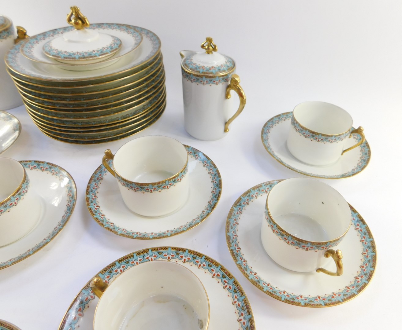 A Limoges early 20thC porcelain coffee service, comprising coffee pot lid, covered cream jug and - Image 3 of 5